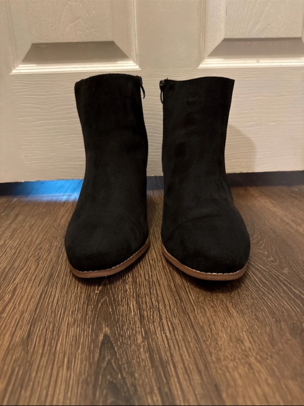 torrid Black Suede Ankle Booties with Brown Sole